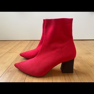 Zara Red Pointed Toe Sock Booties